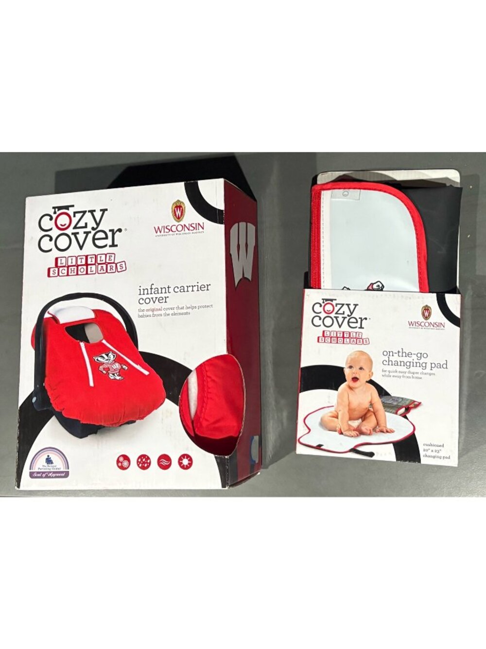 Cozy Cover Little Schokars Wisconsin Badgers infant carrier cover & change pad